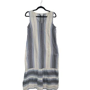 J. Jill Womens Medium Tall Blue White Geometric Woven Cotton Dress Sleeveless